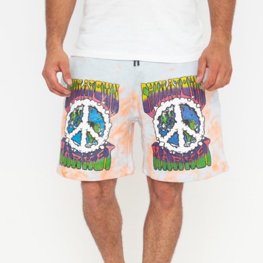 Chinatown Market Peace Earth Graphic Tie Dye Shorts XXL ☮️🌎🎨